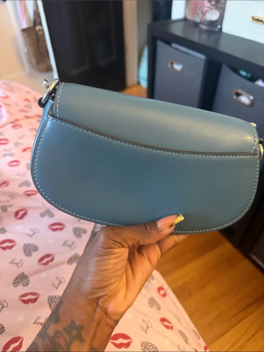 Michael Kors Sky Blue Leather Crossbody with MK Lock Charm